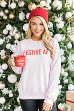 Ladda upp bild till gallerivisning, Festive AF Light Pink Graphic Sweatshirt
