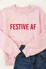 Ladda upp bild till gallerivisning, Festive AF Light Pink Graphic Sweatshirt
