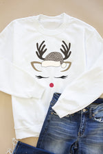 Lataa kuva Galleria-katseluun, Leopard Print Reindeer Lady White Graphic Sweatshirt
