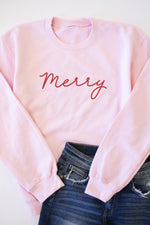 Carregar imagem no visualizador da galeria, Merry Script Light Pink Graphic Sweatshirt
