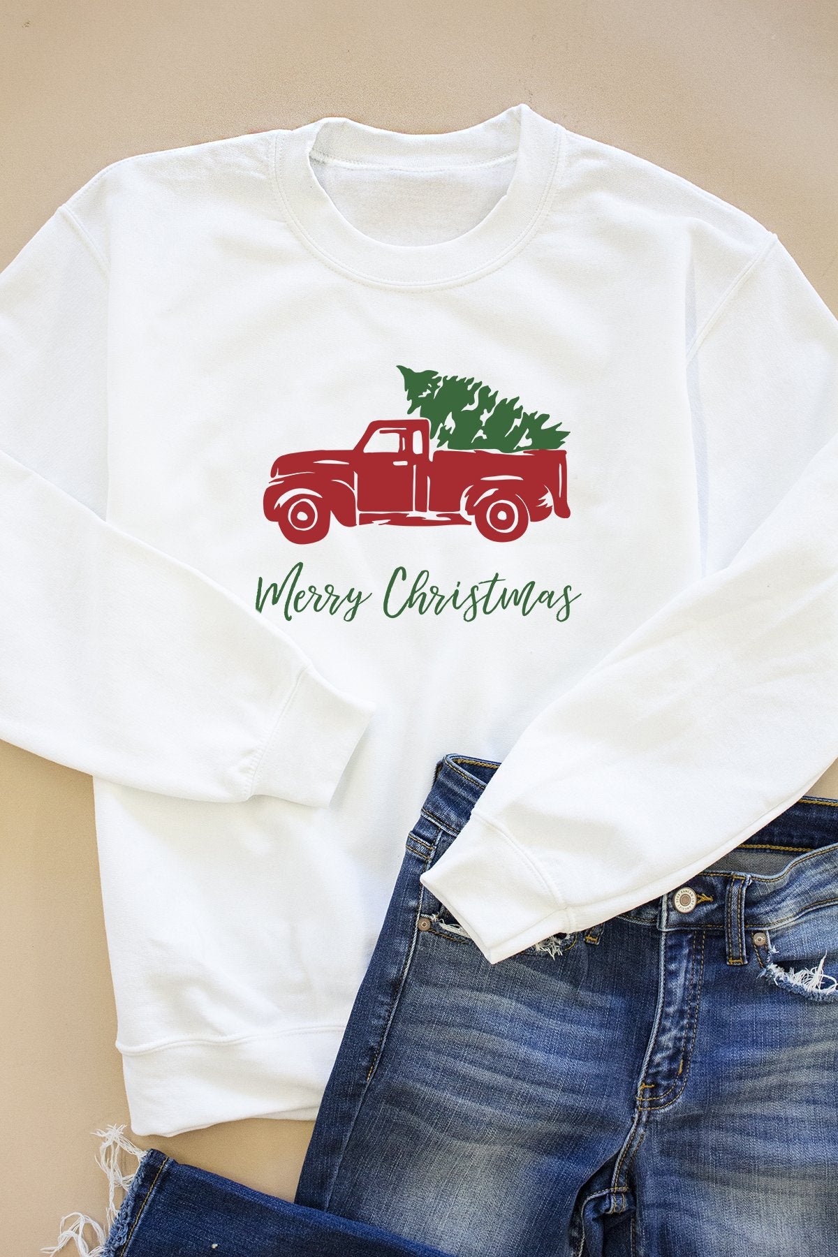 Trucking Along This Christmas White Graphic Sweatshirt